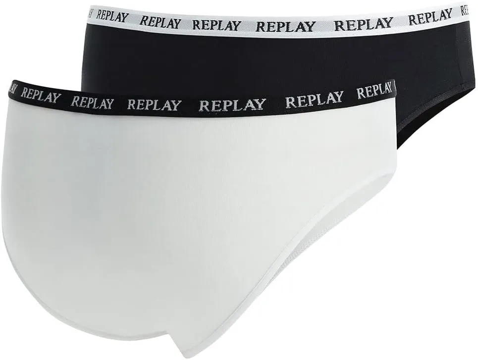 REPLAY Damen Slips I101297BW - Schwarz/Weiß, 2er Pack mit Logo-Bund GR. L REPLAY Damen Slips I101297BW - Schwarz/Weiß, 2er Pack mit Logo-Bund GR. L