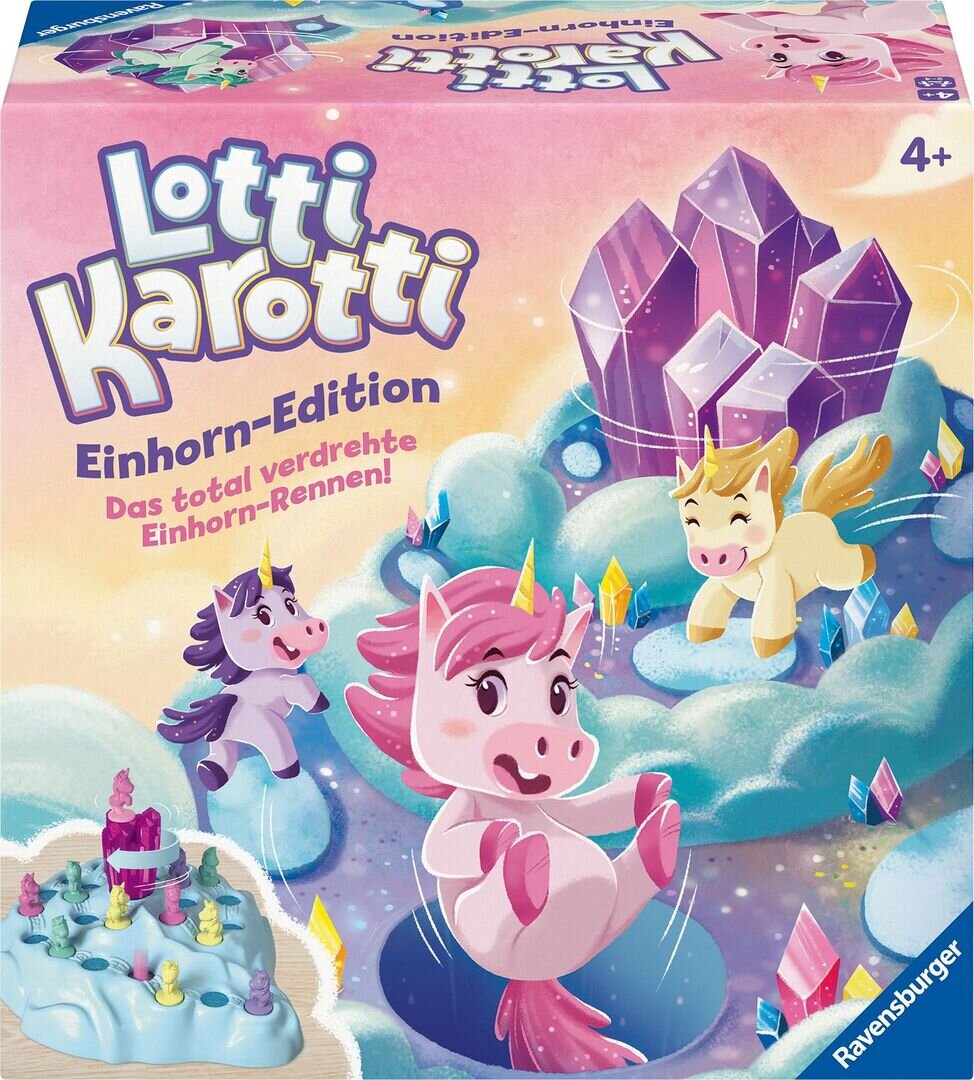 Ravensburger 22580 Lotti Karotti Einhorn-Edition, Adaption des bekannten Spiele-Klassikers mit Einhörnern, unterhalt Leute, Person, Geburtstagstorte, Nachtisch, Essen
