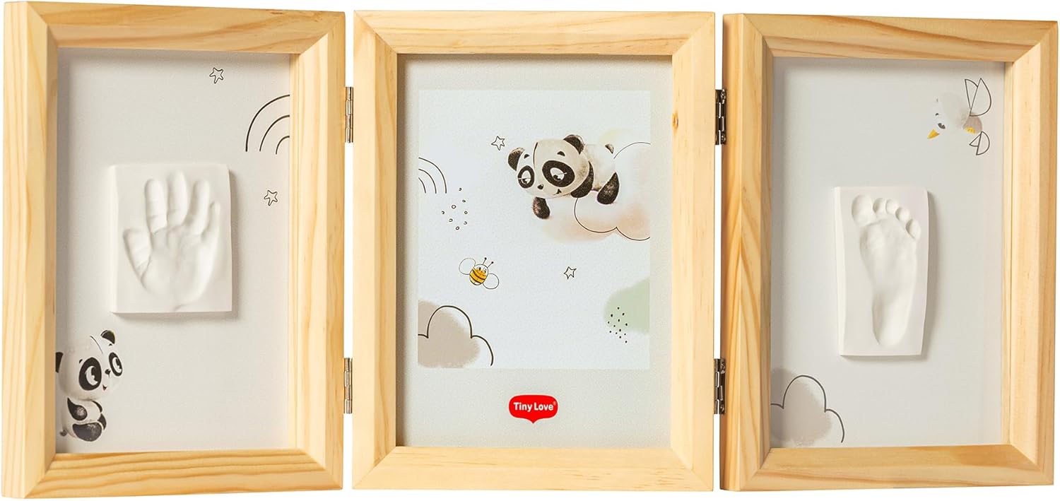 Tiny Love Doppelter Bilderrahmen Baby Handund Fußabdruck-Set Holzrahmen, Ton, All-in-One Tiny, Love, Doppelter, Bilderrahmen, Baby, Hand-, und, Fußabdruck-Set, Holzrahmen, Ton, All-in-One, Verpackung, Zubehör, und, Details, sichtbar
