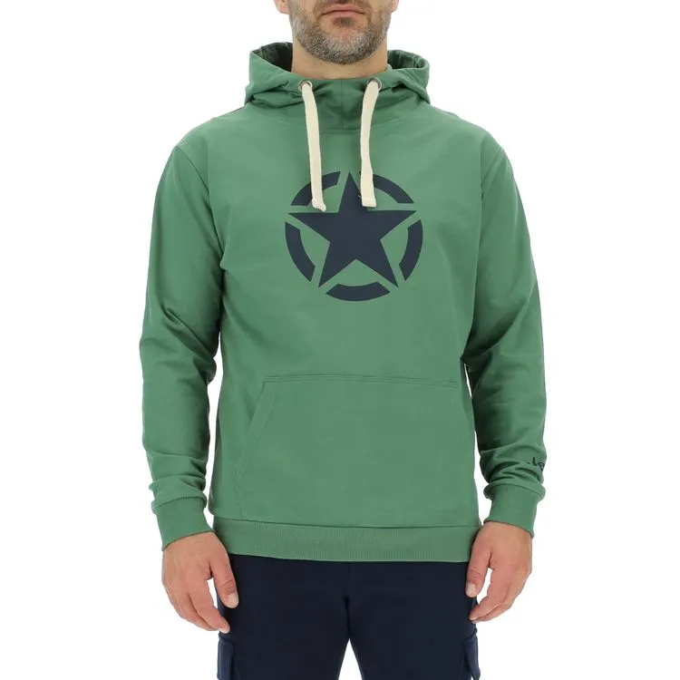 JEEP Herren Kapuzenpullover O102717GN - Grüner Hoodie mit großem Jeep-Star-Print JEEP Herren Kapuzenpullover O102717GN - Grüner Hoodie mit großem Jeep-Star-Print