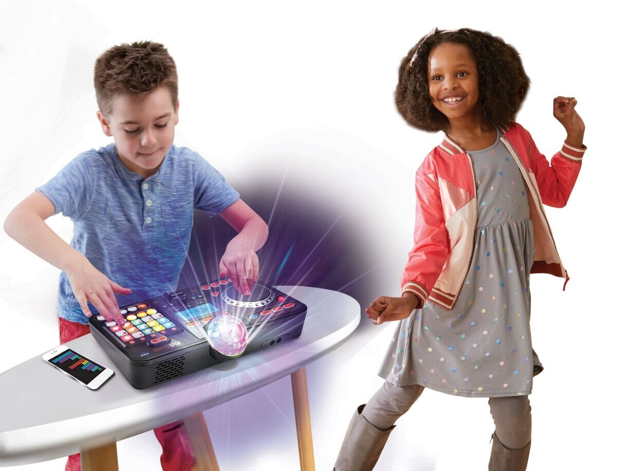 VTech Kidi DJ Mix interaktives DJ-Pult ab 6 Jahren VTech Kidi DJ Mix Spielkonsole in Schwarz/Multicolor aus Kunststoff mit Jog-Wheel, LED-Sound-Pad, Crossfader, Mikrofon, Bluetooth, Disco-Licht & 15 Melodien, ab 6 J.,