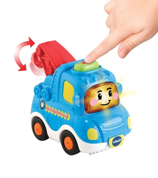 VTech Tut Tut Baby Flitzer Abschleppfahrzeug, interaktiv, ab 12 Monaten VTech Tut Tut Baby Flitzer Abschleppfahrzeug mit fröhlichen Sätzen, 3 Lieder & 6 Melodien, leuchtender Taste, reagiert auf Radbewegung & magische Sensoren, kindersicheres Batteriefach, ab 12 Monaten,