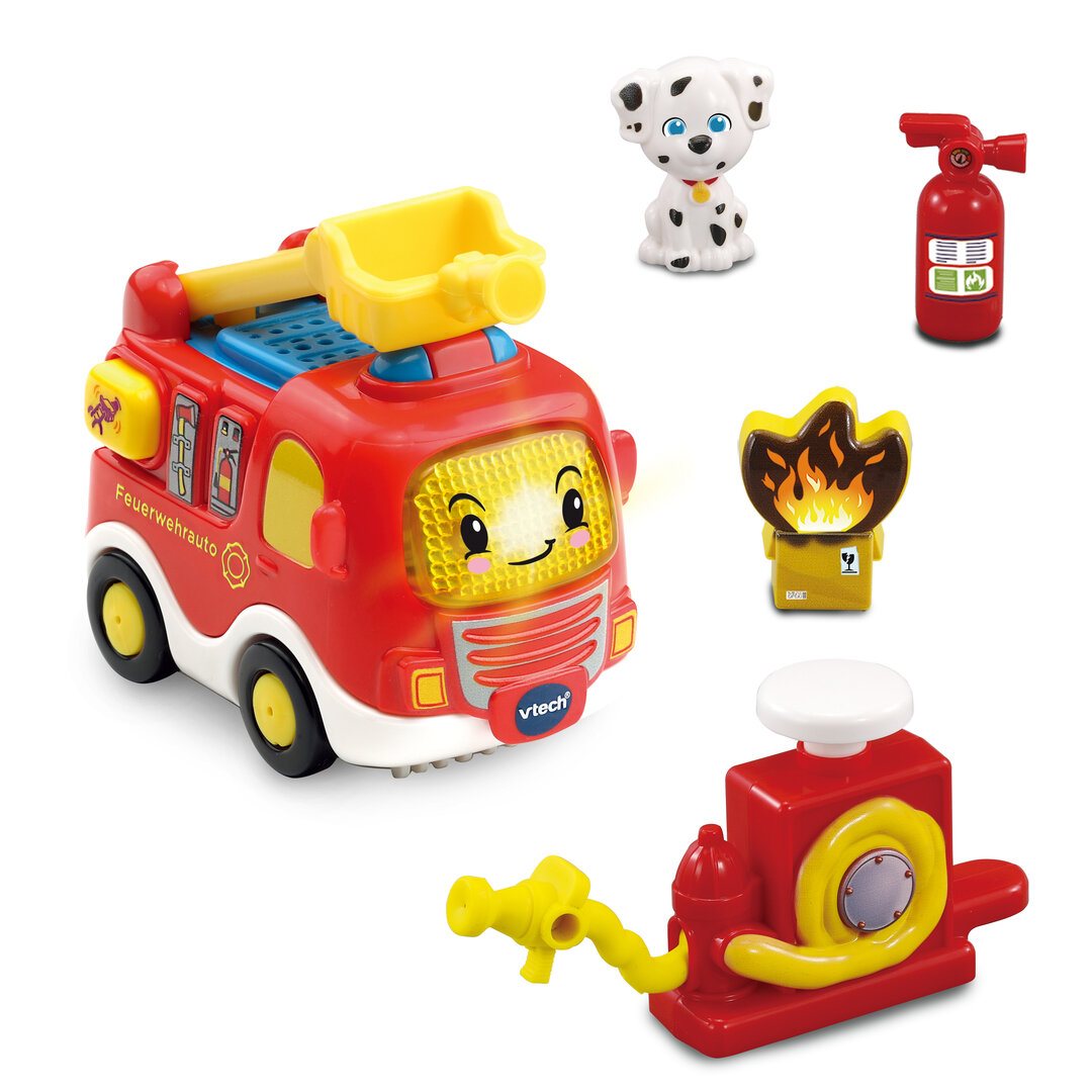 VTech Tut Tut Baby Flitzer Feuerwache, interaktives Spielgebäude ab 1 Jahr VTech Tut Tut Baby Flitzer Feuerwache aus Kunststoff mit 3 Liedern & 6 Melodien, 4 magischen Sensoren, Feuer-Spielstein, Löschschlauch, Hundefigur, kindersicher ab 1 J., Spielzeug