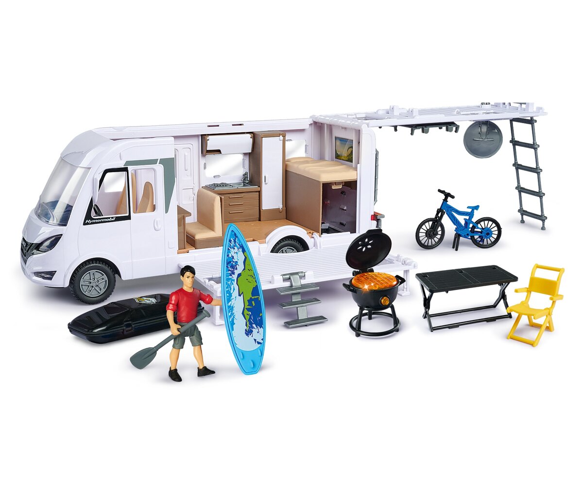 Dickie Toys Wohnmobil Set 203837021 Wohnwagen, Lieferwagen, Rad, Fahrrad, Stuhl