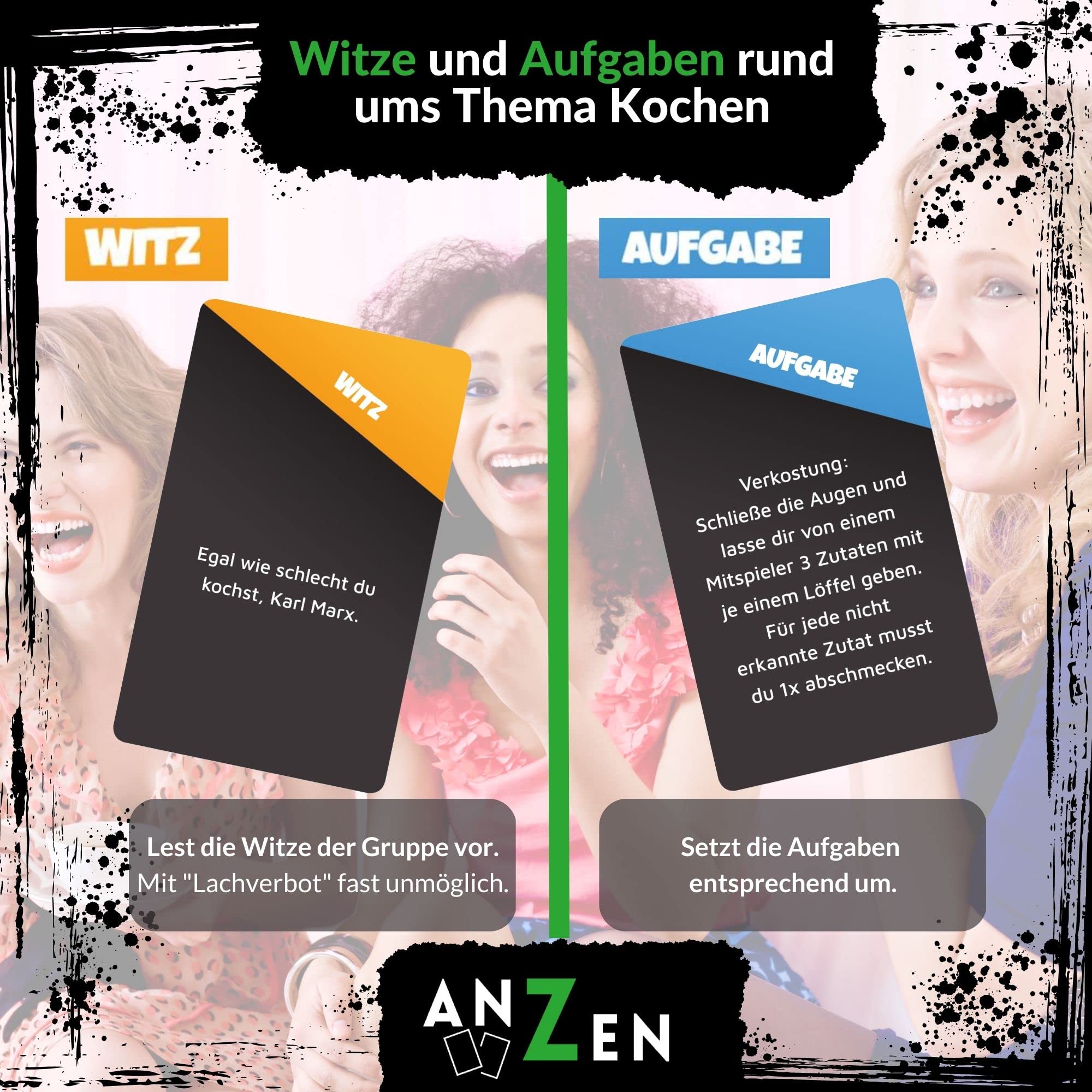 ANZEN - LOL KOCHEN - Lachen "verboten" DE Werbung, Plakat, Visitenkarte, Papier, Text
