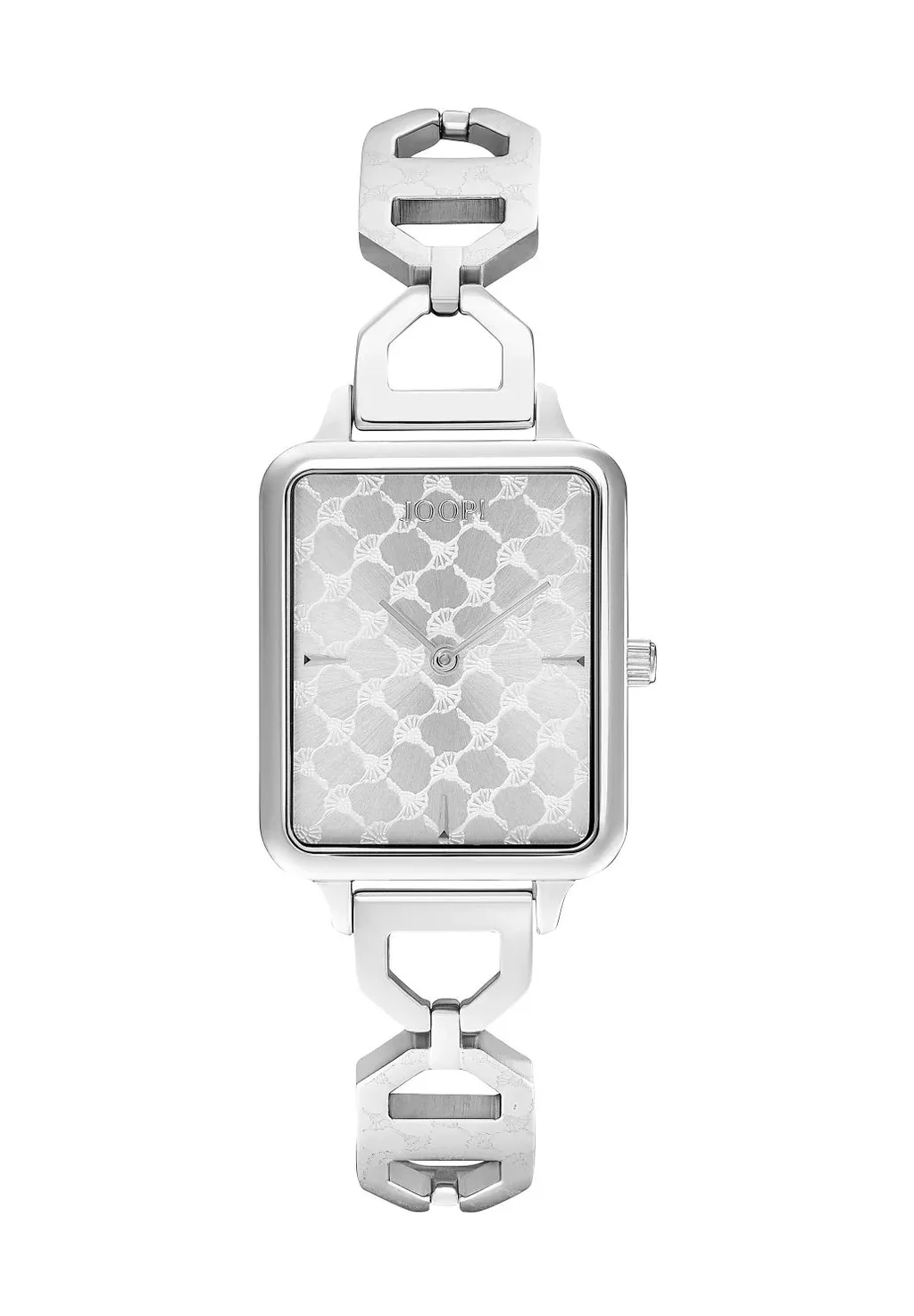 JOOP! Uhr - aus silberfarbenem Edelstahl, eckiges Gehäuse mit Kornblumen-Design, Gliederarmband mit Juwelierschließe, Citizen Miyota Uhrwerk, wasserdicht bis 5 bar, Damen