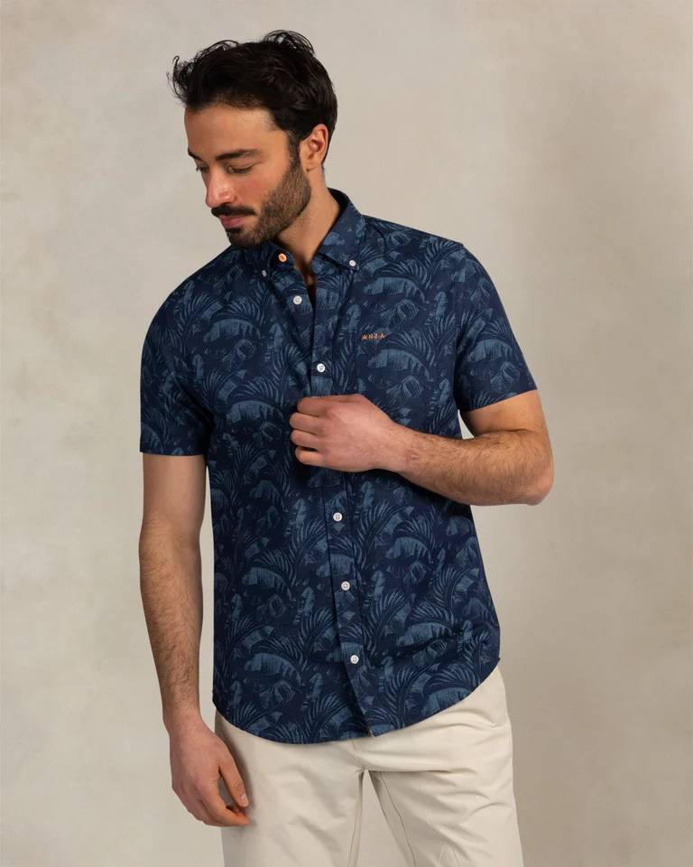 NZA 26CN559SNS Hemd - Kurzarm / Blau / Palmen
