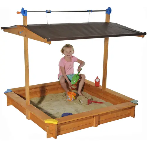 GASPO Holz-Sandkasten 140 x 140 cm Kurbeldach