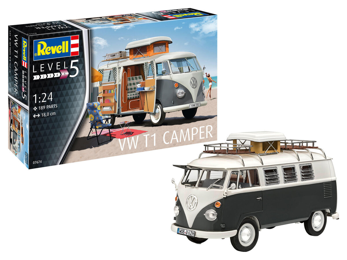 Revell 7674 VW T1 Camper Revell Modellbausatz Revell, 7674, VW, T1, Camper, Revell, Modellbausatz, Wohnwagen, Lieferwagen, Fahrzeug, Auto, Rad