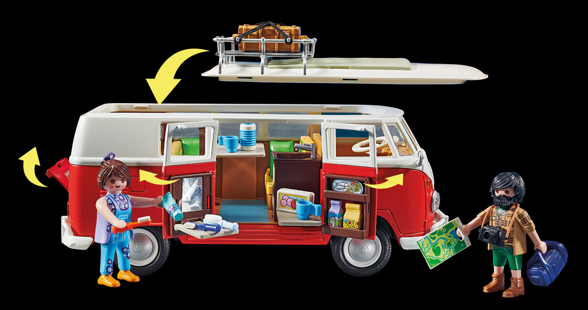 PLAYMOBIL 70176 Volkswagen T1 Camping Bus Wohnwagen, Lieferwagen, Spielzeug, Rad, Person