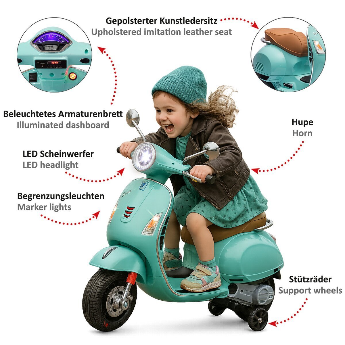 JAMARA Ride-on Vespa GTS 125 mintgrün Li-Power 12.6 ab 3 Jahren JAMARA Ride-on Vespa GTS 125 mintgrün Li-Power 12.6 ab 3 Jahren