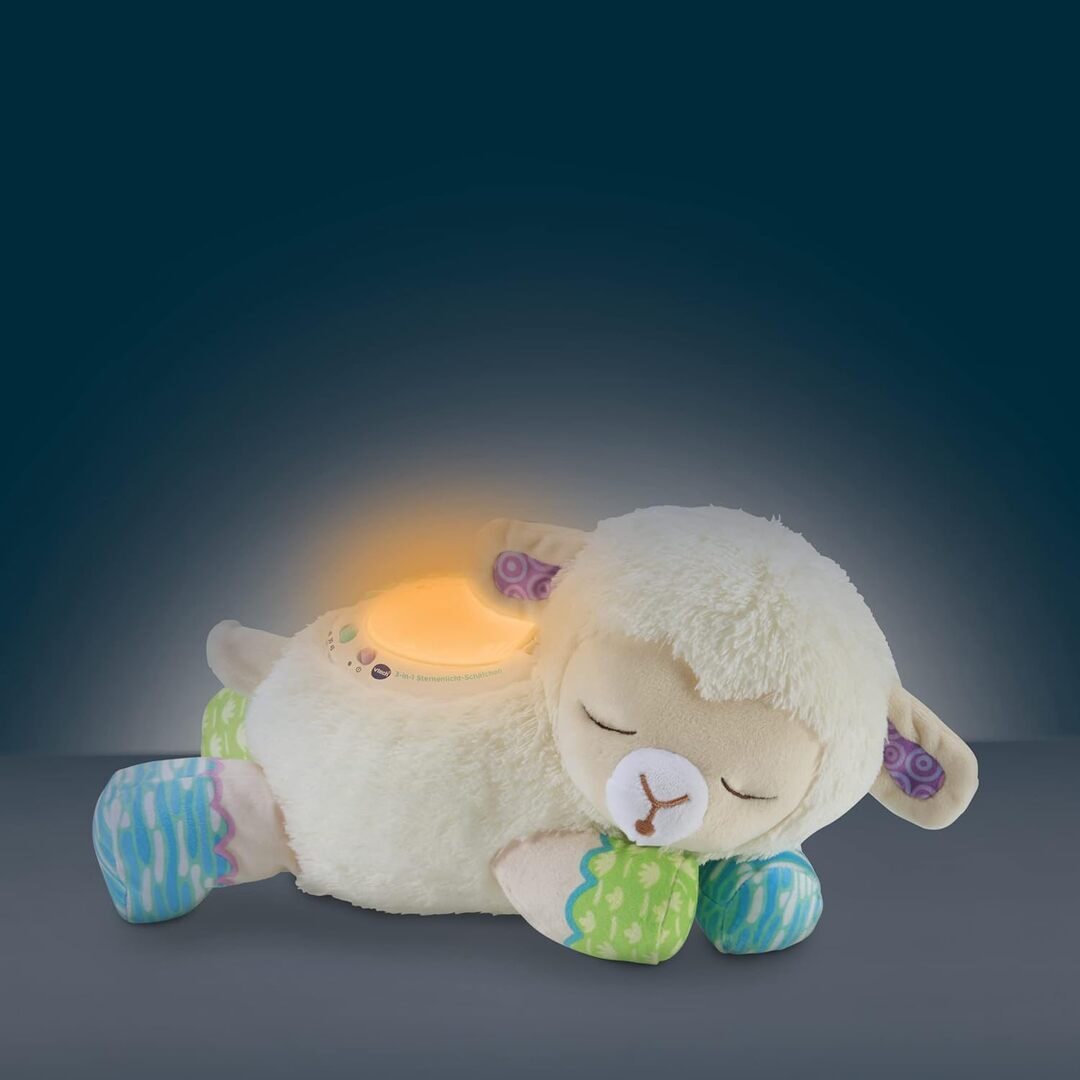 VTech 3-in-1 Sternenlicht-Schäfchen Projektion, Musik & Kuscheltier ab 0,5 Jahr VTech 3-in-1 Sternenlicht-Schäfchen aus weichem Plüsch mit abnehmbarem Projektormodul, 3 Lichtschablonen, 3 Liedern, 40 Melodien, 25 Natur-Sounds, Timer & Geräusch-Sensor, ab 0,5 J., Plüsch, Spielzeug, Plüsch, Spielzeug