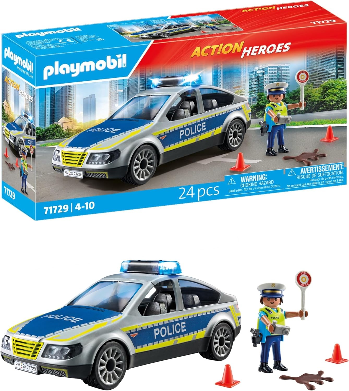 PLAYMOBIL 71729 Action Heroes: Polizei Streifenwagen mit Licht & Sound Auto, Transport, Fahrzeug, Person