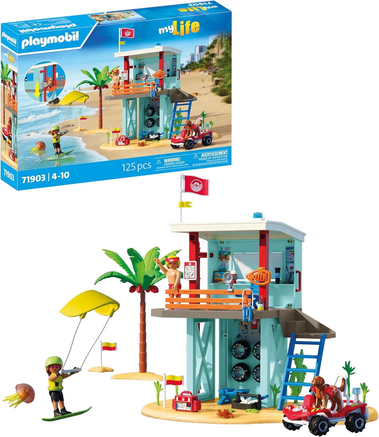 PLAYMOBIL, 71903, rettungsturm, mit, beach, buggy, Spielbereich, Spielbereich im Freien, Draußen, Person, Helm PLAYMOBIL 71903 rettungsturm mit beach buggy