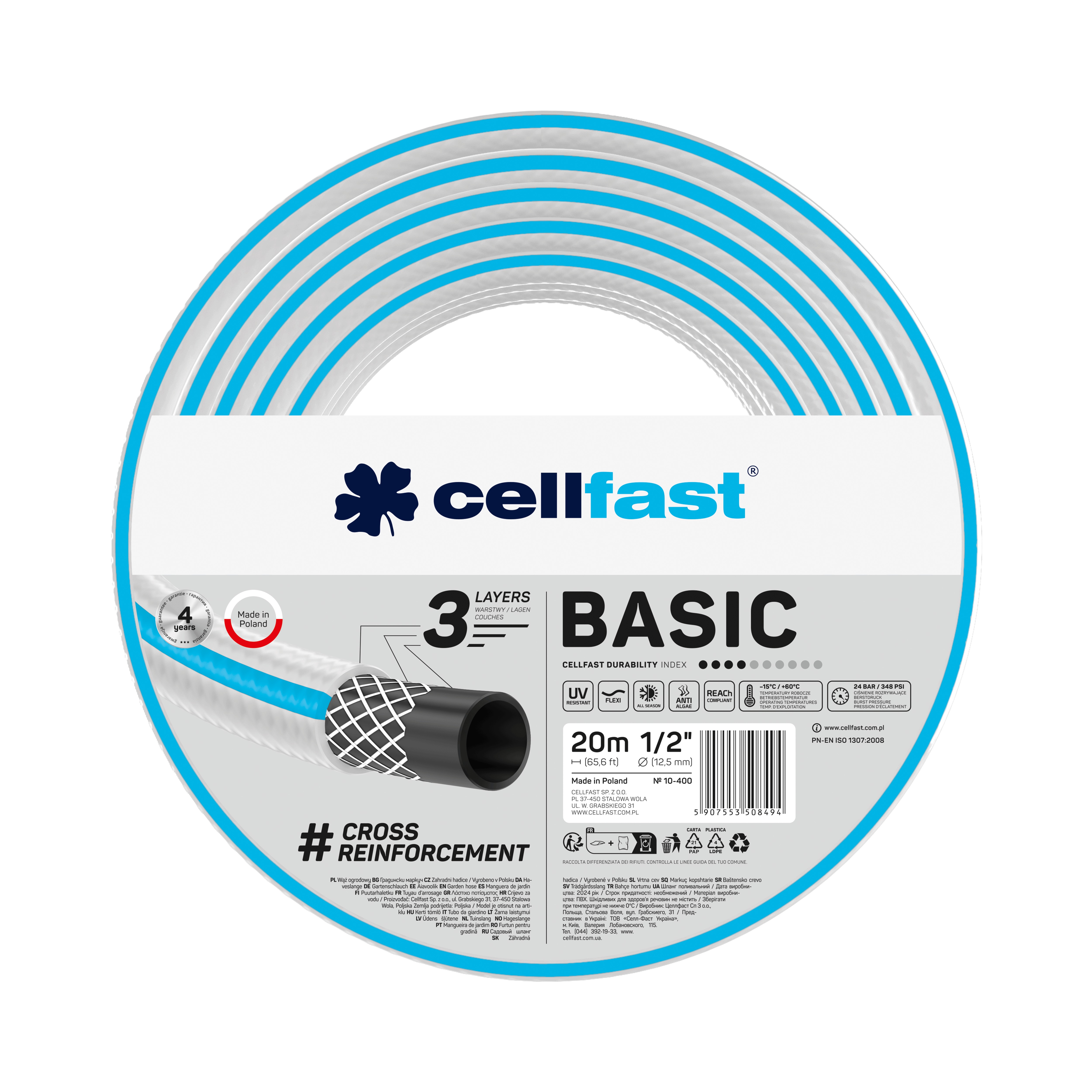 Cellfast 3-lagiger Gartenschlauch BASIC 1/2" 20 m