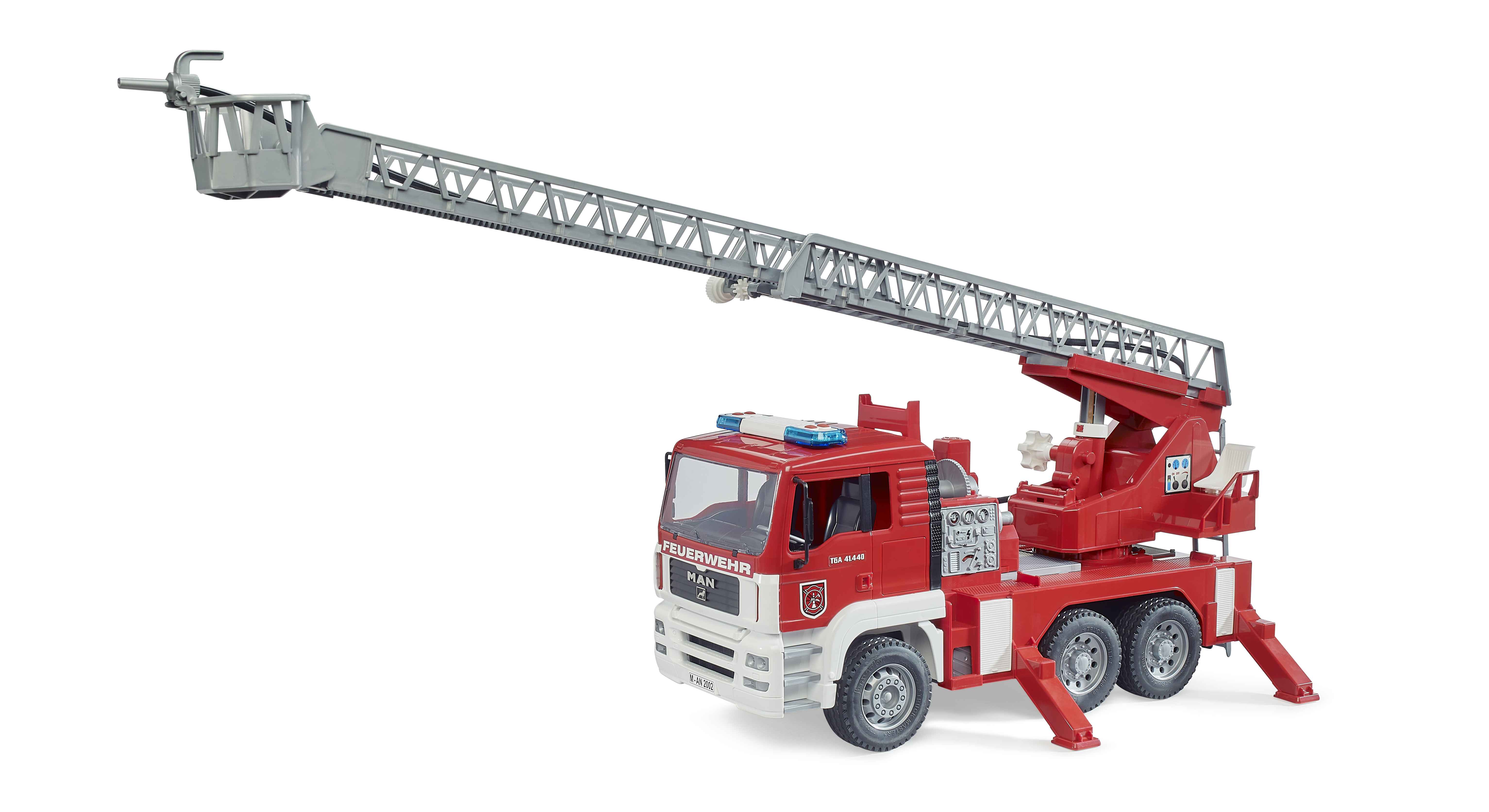 BRUDER 02771 - MAN TGA Feuerwehr mit Drehleiter, Wasserpumpe und Light And Sound Moduletruckss) Inkl. Batterie - Bild 3