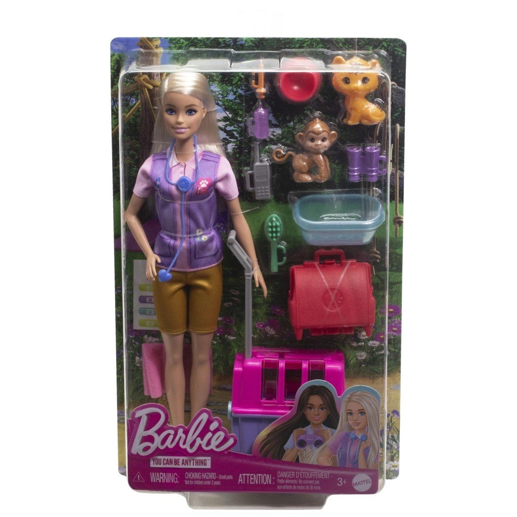 Barbie® Tierretterin-Puppe - 29 cm, You Can Be Anything Serie, blond, rosa Uniformweste, inkl. Tiger- & Affenbaby, Transportbox, Arzttasche & 12 Zubehörteile, ab 3 Jahren