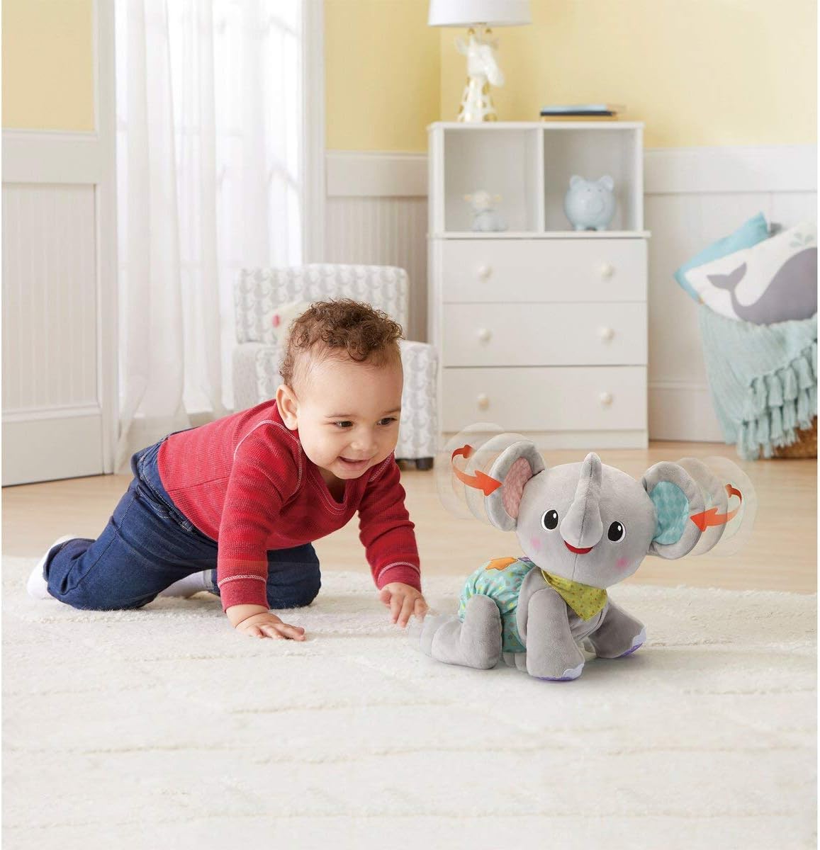 VTech Krabbel-mit-mir-Elefant interaktives Laufelchen mit Liedern & Melodien, ab 9 Monaten VTech Krabbel-mit-mir-Elefant kuscheliger Lern-Elefant Plüsch, krabbelt selbst, blinkende Stern-Taste, 3 Lernprogramme Zählen, Sprechen, Singen, 3 Lieder & 15 Melodien, verschiedene Texturen, kindersicheres Batteriefach, ab 9 Monaten,