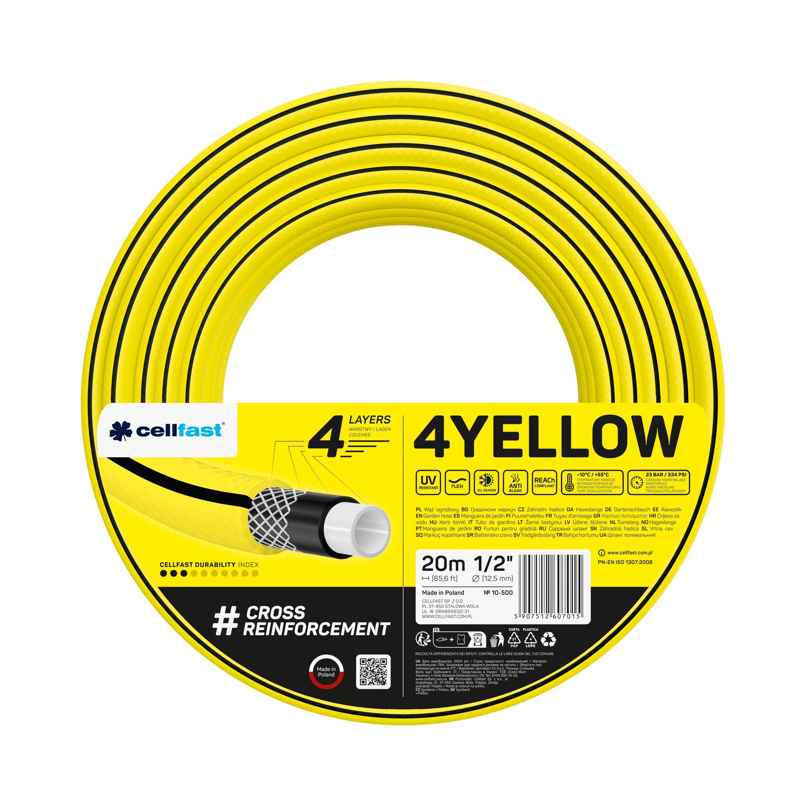 Cellfast 4-lagiger Gartenschlauch 4YELLOW 1/2" 20 m