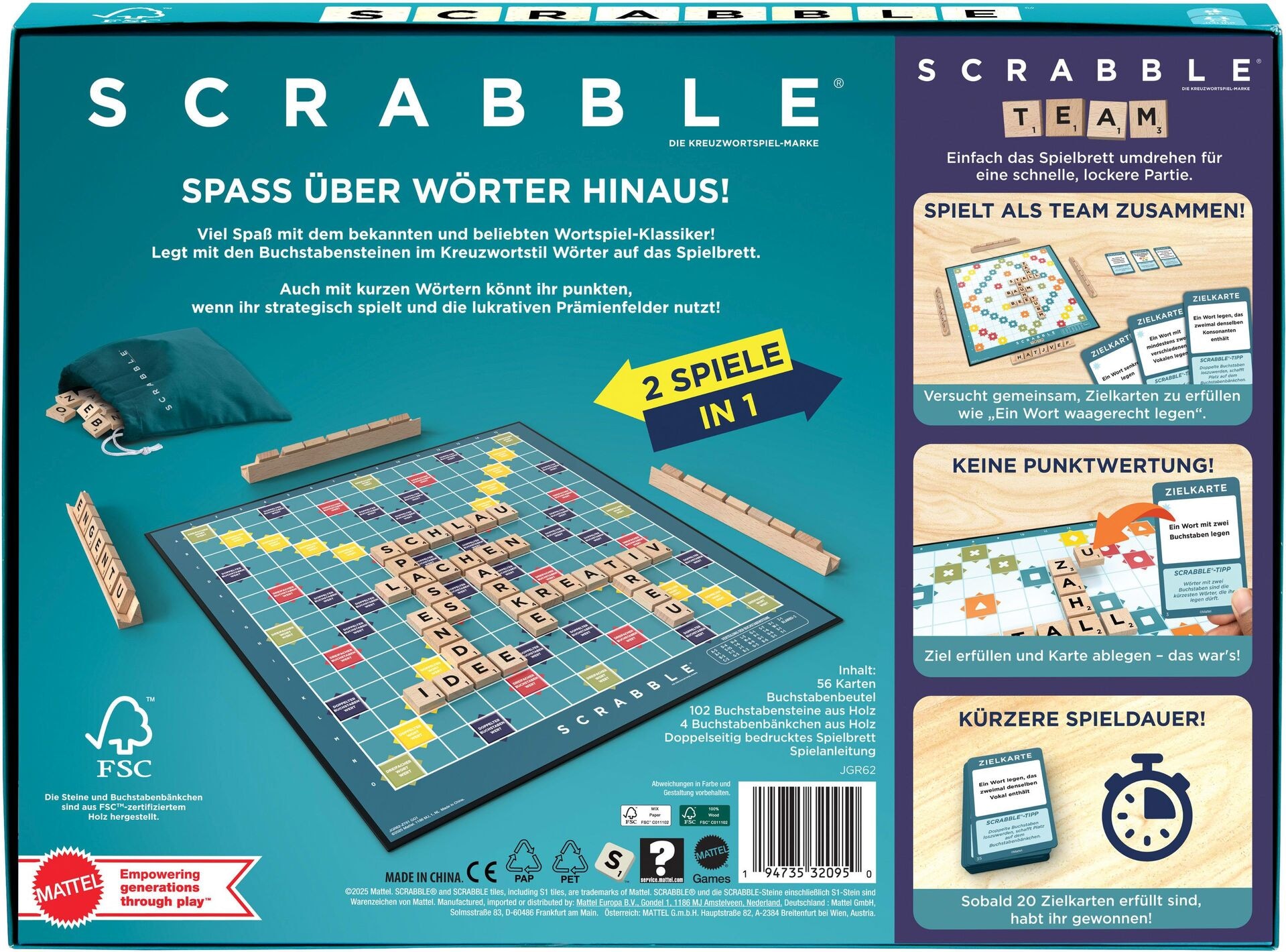 Produktfoto - Mattel - Scrabble Original Holz 2 in 1 (D) - Modell MATTEL JGR62 Produktbild fuer Online-Shop
