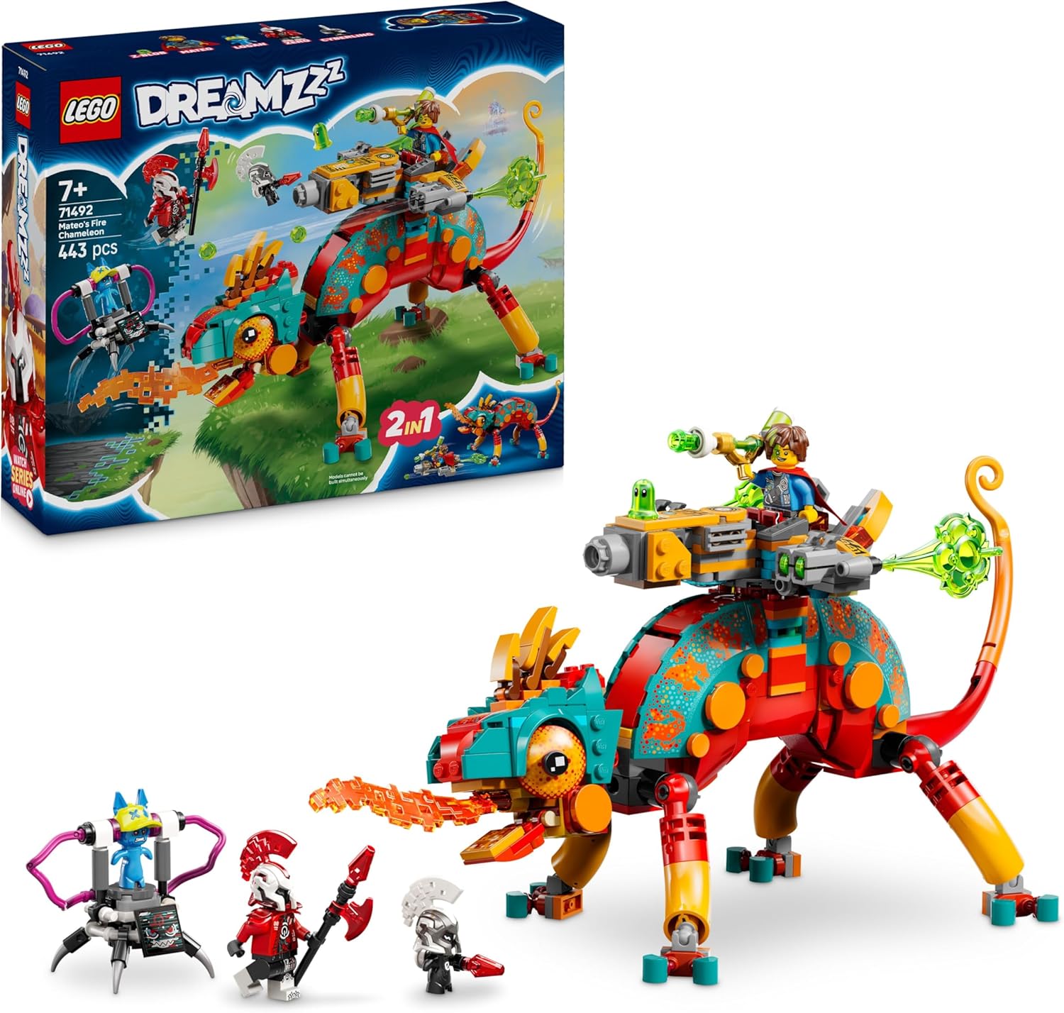 LEGO® DREAMZzz 71492 Mateos Feuer-Chamäleon LEGO® DREAMZzz 71492 Mateos Feuer-Chamäleon – Verpackung, Zubehör und Details sichtbar
