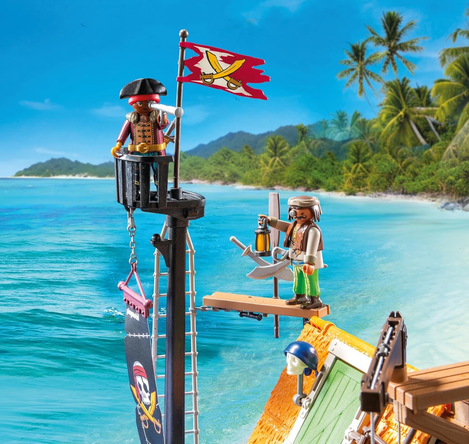 PLAYMOBIL 71792 - Pirates: Piratenhafen mit Seeräuber-Gefängnis & Haikäfig Person