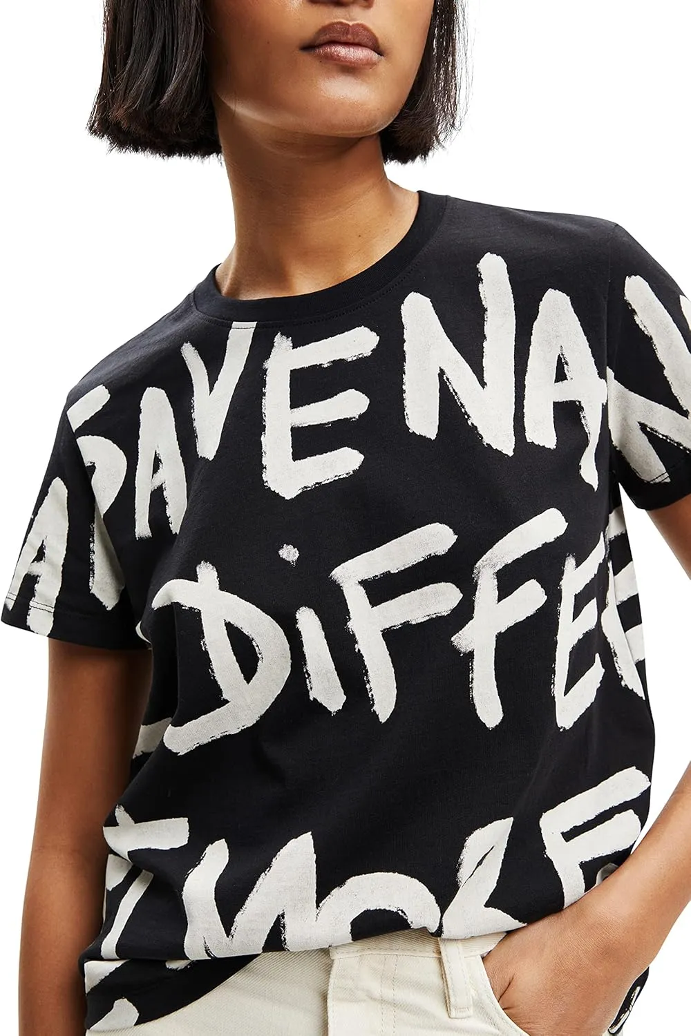 Desigual Damen T-Shirt - Schwarzes T-Shirt mit Schriftprint 22WWTK212000 GR. XS