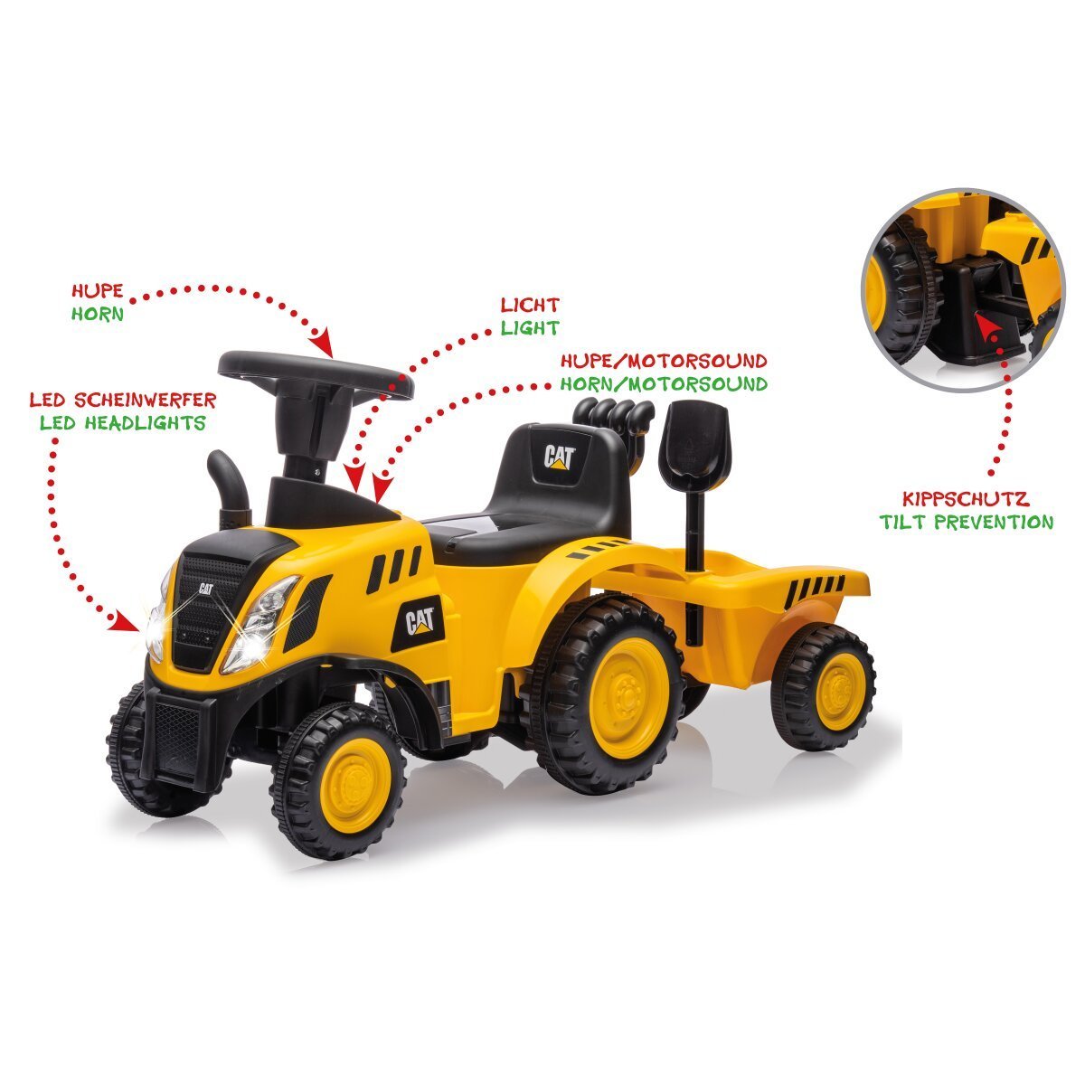 JAMARA Rutscher Caterpillar Traktor mit Anhänger gelb 2in1 ab 12 Monaten