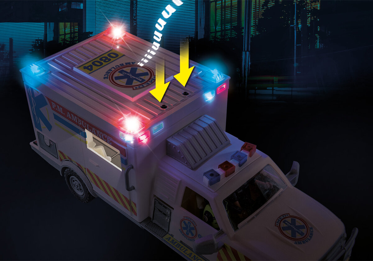 PLAYMOBIL 70936 Rettungs-Fahrzeug: US Ambulance Transport, Fahrzeug, Lieferwagen, Auto, Rad