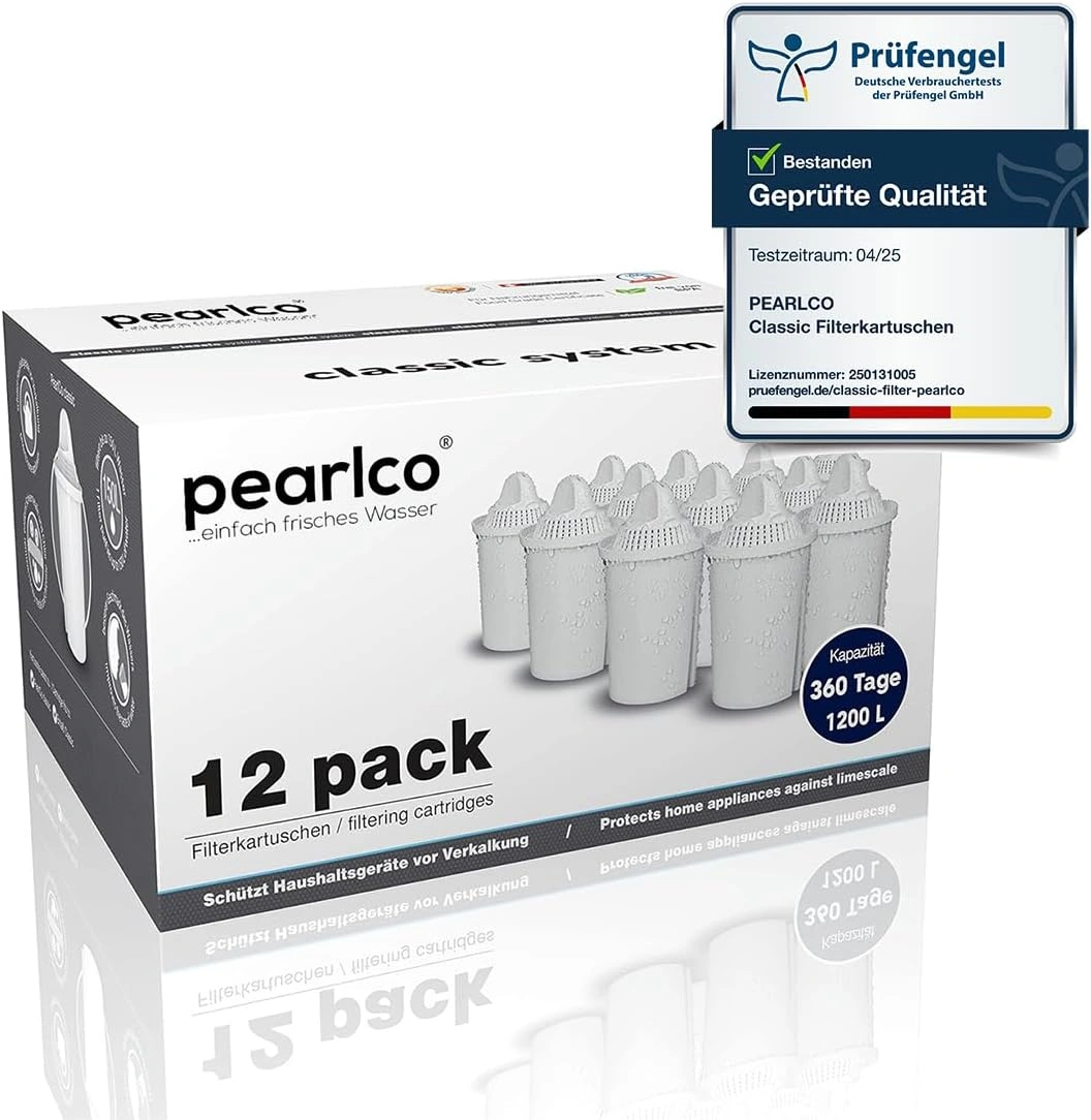 PEARLCO 280125 Classic Wasserfilter Kartuschen – 12er Pack – kompatibel mit Brita Classic