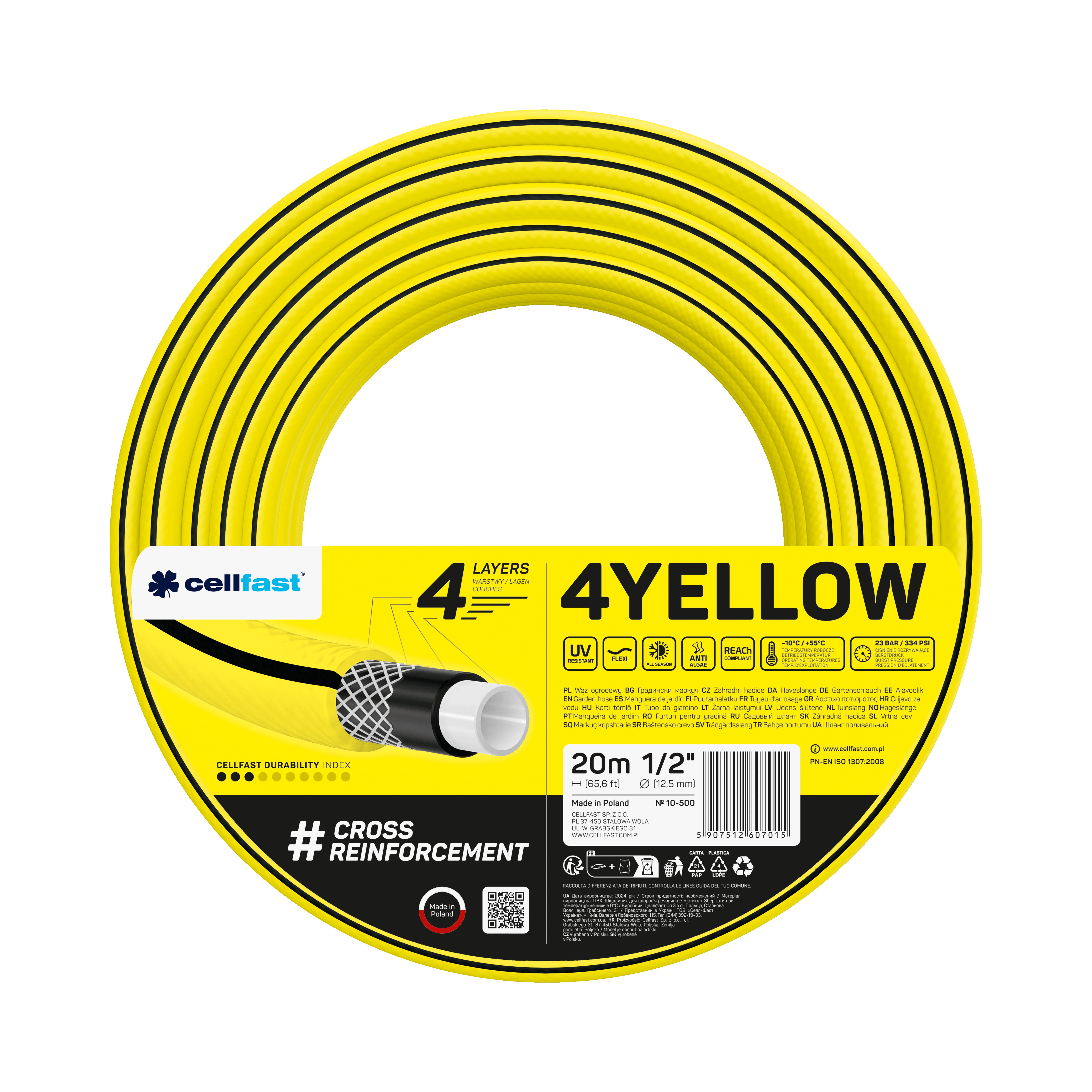 Cellfast 4-lagiger Gartenschlauch 4YELLOW 1/2" 20 m Cellfast 4-lagiger Gartenschlauch 4YELLOW 1/2" 20 m