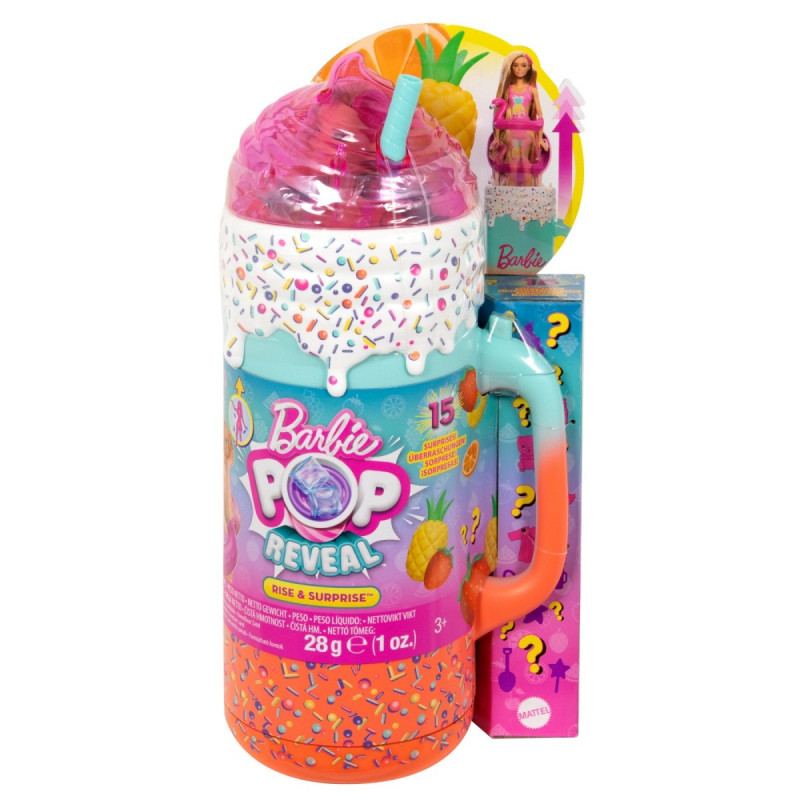 Barbie Pop Reveal Rise and Surprise Puppe, Fruit Serie, mit Squishy-Tier & Zubehör Barbie, Pop, Reveal, Rise, and, Surprise, Puppe, Fruit, Serie, mit, Squishy-Tier, &, Zubehör