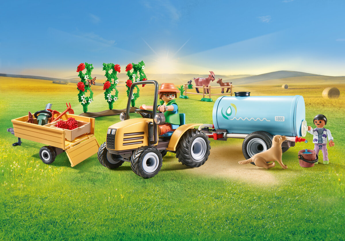 PLAYMOBIL 71442 Traktor mit Anhänger und Wassertank Gras, Draußen, Rasen, Rad, Person