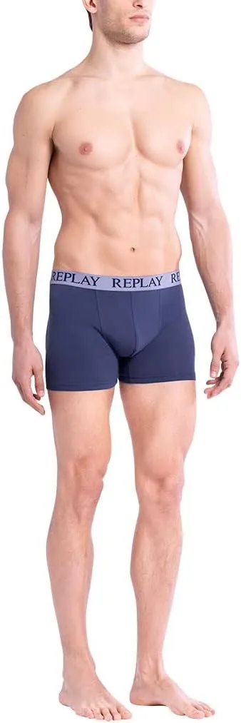 REPLAY Herren Boxershorts I101143IG – Indigo/Grau, 2er Pack Cotton-Stretch GR. L