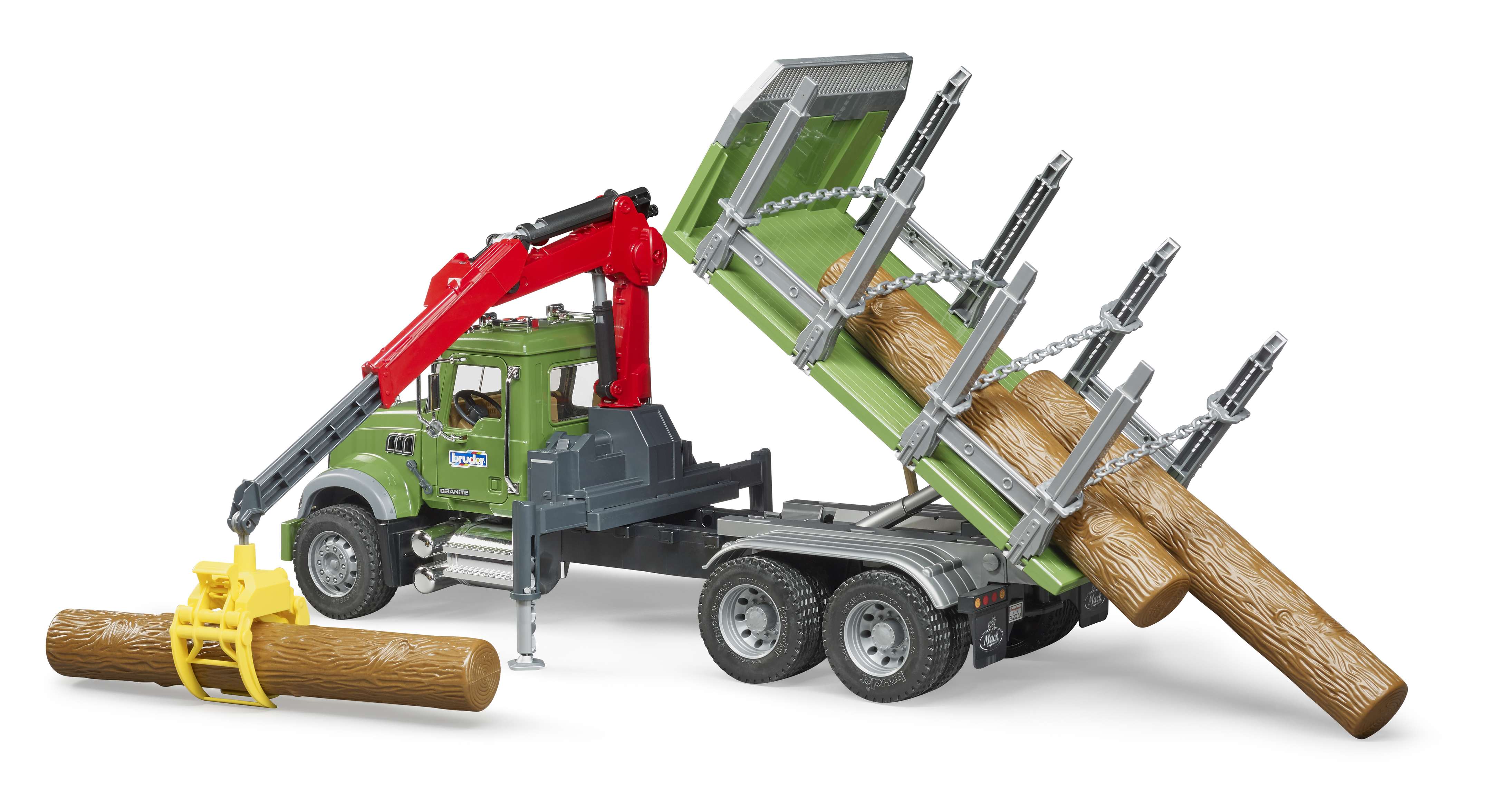 BRUDER 02824 - MACK Granite Holztransport-LKW mit Ladekran, Greifer und 3 Baumstämmen - Bild 5 BRUDER 02824 - MACK Granite Holztransport-LKW mit Ladekran, Greifer und 3 Baumstämmen - Bild 5