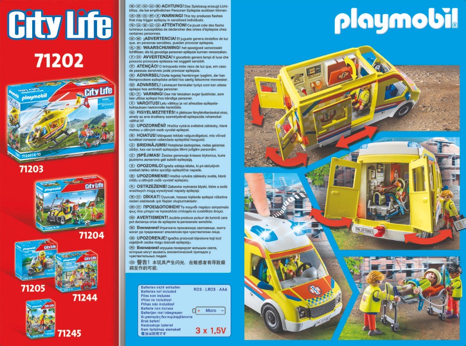 PLAYMOBIL 71202 Rettungswagen mit Licht und Sound Werbung, Plakat, Auto, Person, Rad