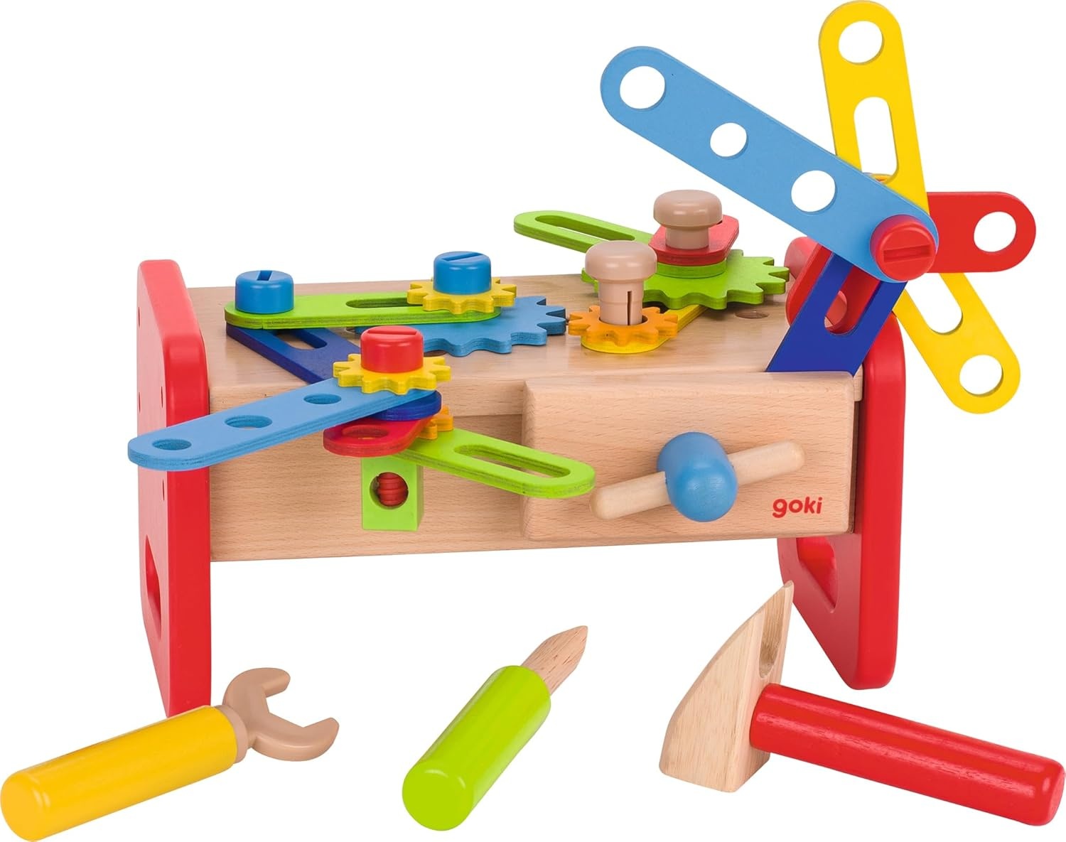 GOKI 58501 Werkbank – Holzspielzeug mit reichhaltigem Zubehör