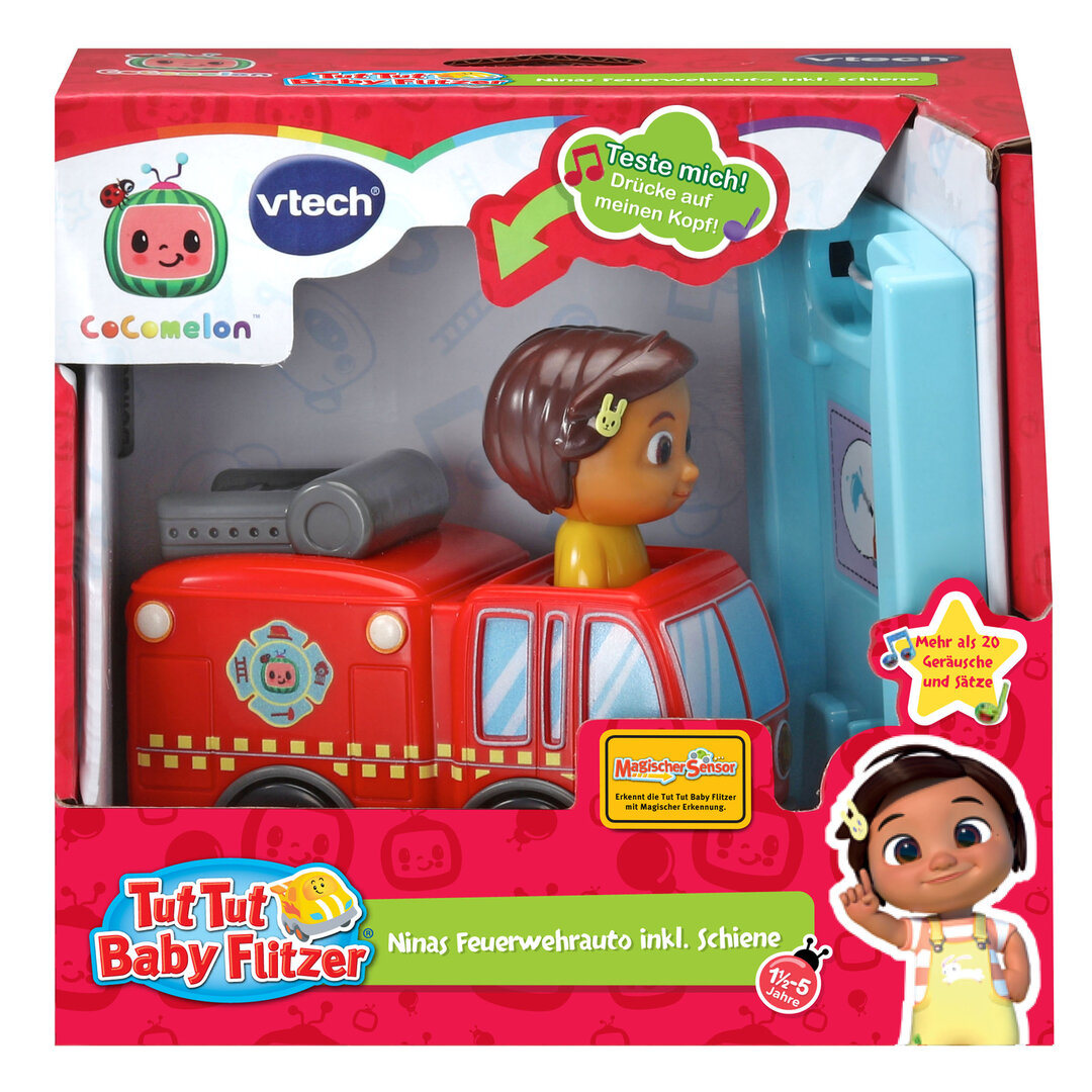 VTech_Tut_Tut_Baby_Flitzer_Ninas_Feuerwehrauto_(80-561304), Puppe, Spielzeug, Gesicht, Person, Rad