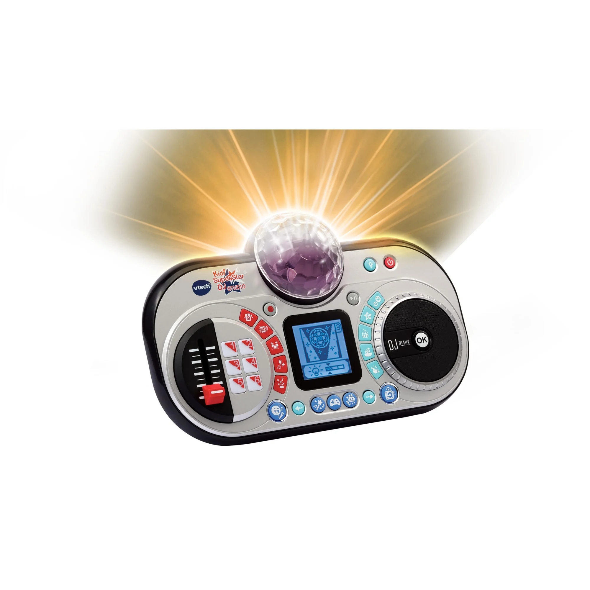 VTech Kidi Super Star DJ Studio schwarz interaktives DJ-Set für Kinder, ab 6 Jahren VTech Kidi Super Star DJ Studio in Schwarz: 10-in-1 DJ-Station mit Jog Wheel, Mikrofon, 12 Songs, Disco-Licht, Stimm-Effekten, Voice-Off-Funktion, Aufnahme, externem Anschluss & höhenverstellbarer Stand, ab 6 Jahren,