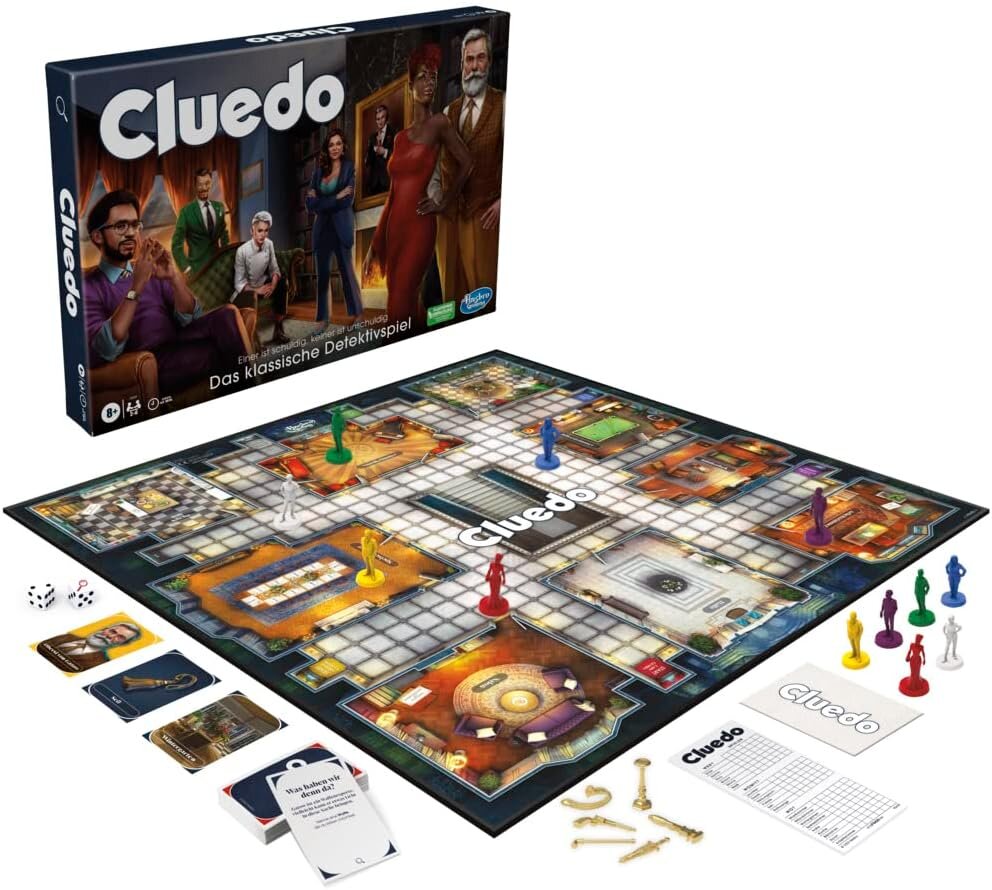 Cluedo Brettspiel für Kinder ab 8 Jahren, neu gestaltetes Cluedo für 2–6 Spieler, Detektivspiel, Familienspiel für Kinder und Erwachsene Person