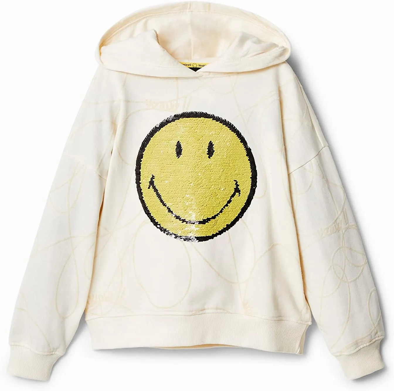 Desigual Mädchen Hoodie - Weiß mit Smiley-Motiv 22WGSK151001 GR. XL Desigual Mädchen Hoodie - Weiß mit Smiley-Motiv 22WGSK151001 GR. XL