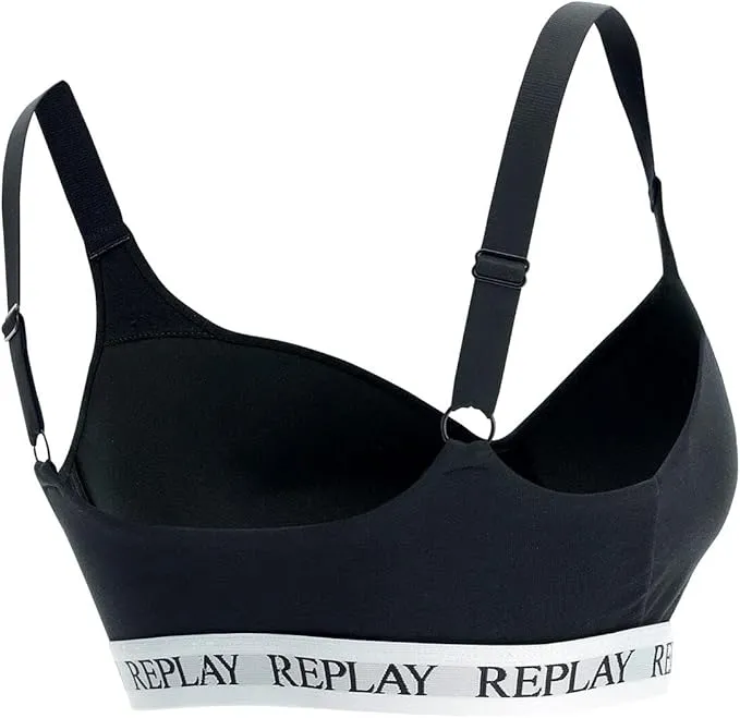 REPLAY Damen Bralette I101299BK - Schwarz, Gepolstertes Bustier mit Logo-Bund GR. L REPLAY Damen Bralette I101299BK - Schwarz, Gepolstertes Bustier mit Logo-Bund GR. L