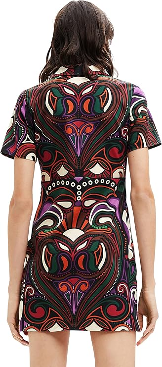 Desigual Damen Kleid - Buntes Kleid mit Retro-Muster und Knotendetail 22WWVW192000 GR. XL Bluse, Erwachsener, Weiblich, Person, Frau