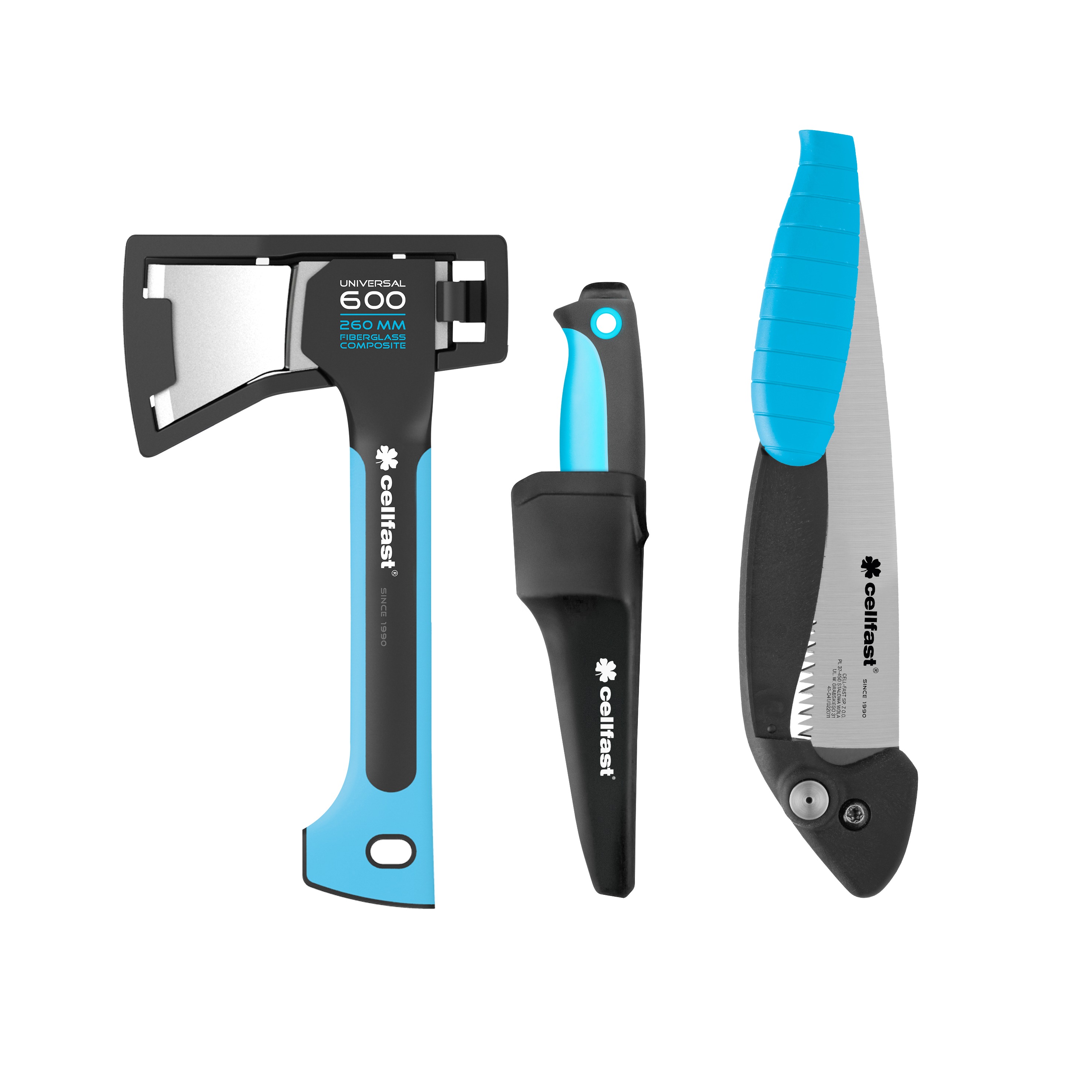 Cellfast Camping-Satz Das Set beinhaltet: Klappsäge ENERGO, Universalaxt U600 ENERGO und Universalmesser