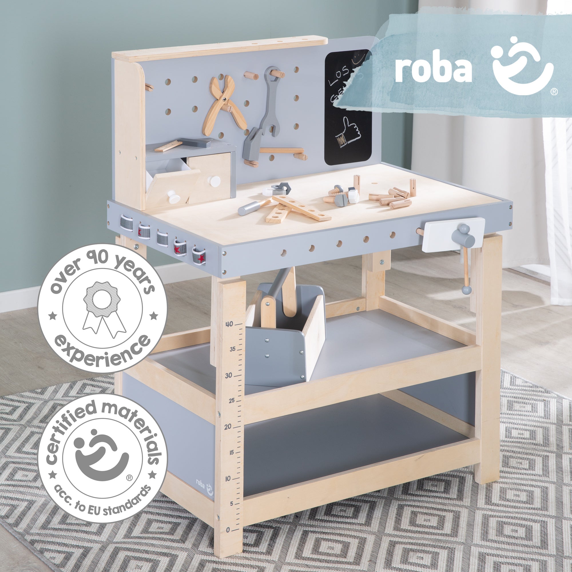 Roba 97211 Werkbank, höhenverstellbar natur lackiert – Rollenspiel - Bild 8 Roba 97211 Werkbank, höhenverstellbar natur lackiert – Rollenspiel - Produktbild 8