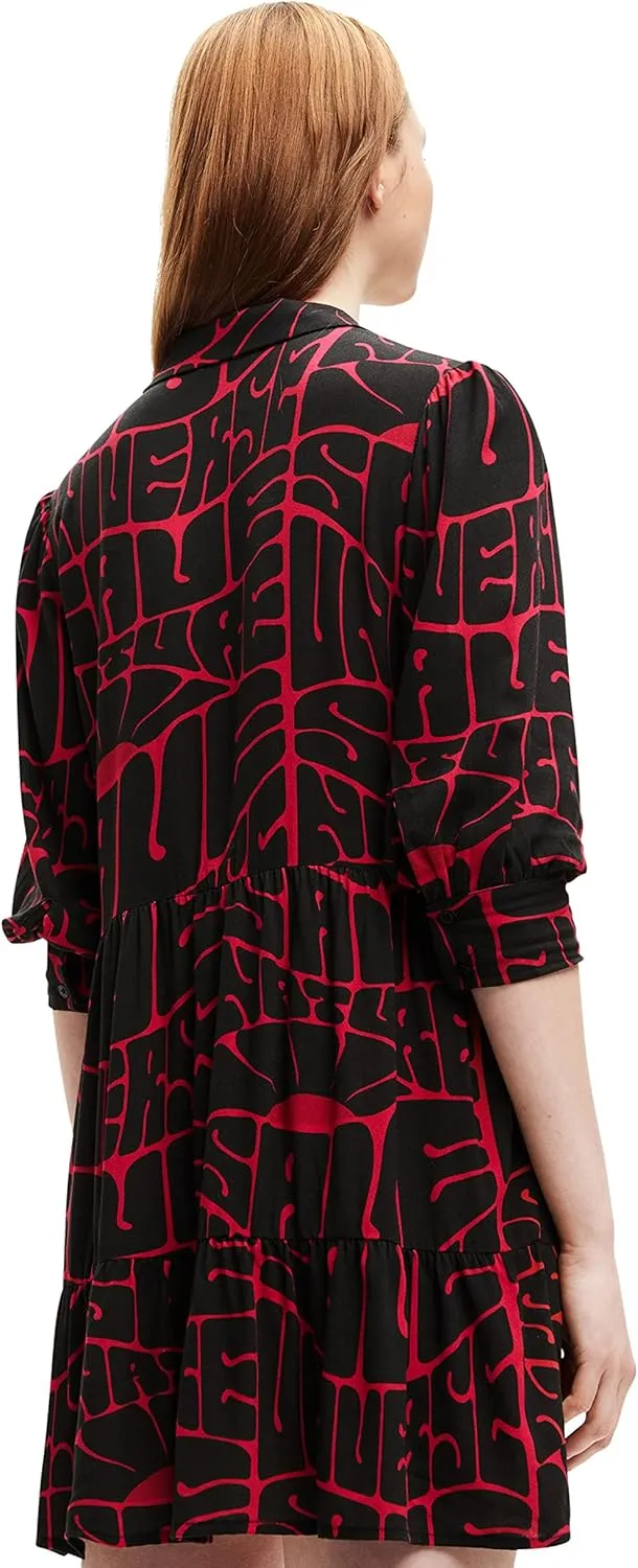 Desigual Damen Kleid - Schwarzes Kleid mit pinkem Schriftzug-Print 22WWVW203001 GR. S Desigual Damen Kleid - Schwarzes Kleid mit pinkem Schriftzug-Print 22WWVW203001 GR. S