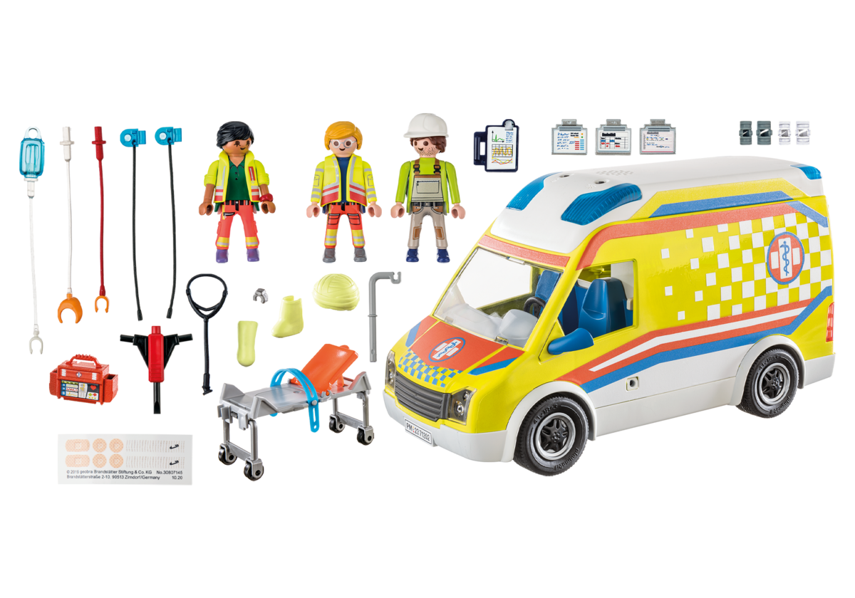 PLAYMOBIL 71202 Rettungswagen mit Licht und Sound Lieferwagen, Auto, Person, Krankenwagen, Rad