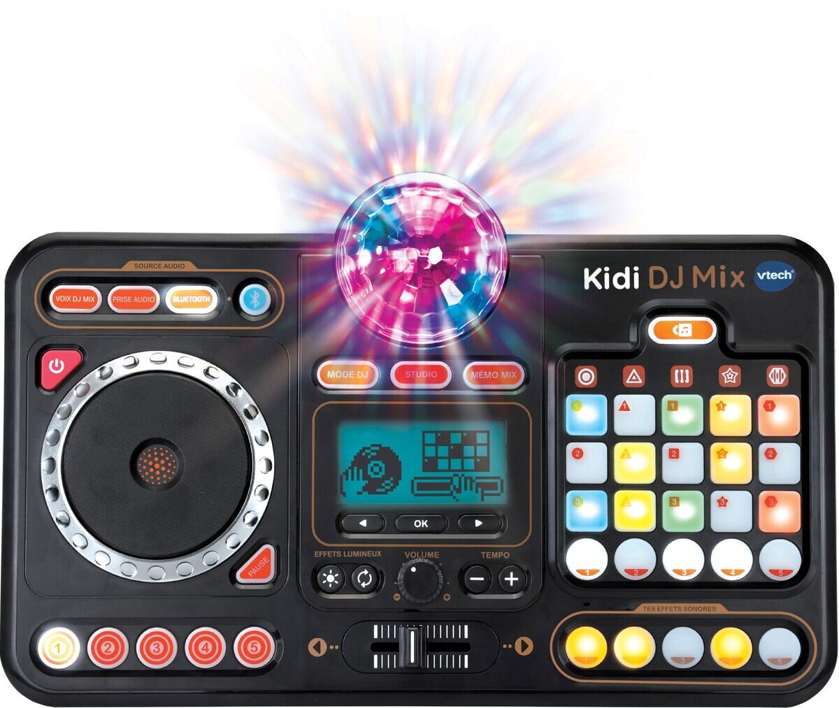VTech Kidi DJ Mix interaktives DJ-Pult ab 6 Jahren VTech Kidi DJ Mix Spielkonsole in Schwarz/Multicolor aus Kunststoff mit Jog-Wheel, LED-Sound-Pad, Crossfader, Mikrofon, Bluetooth, Disco-Licht & 15 Melodien, ab 6 J.,