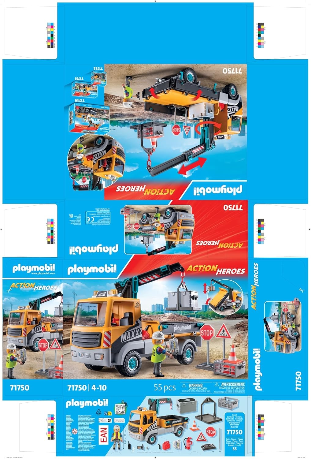 PLAYMOBIL 71750 - Action Heroes: Baustellen-LKW mit Kran und Zubehör Werbung, Plakat, Person