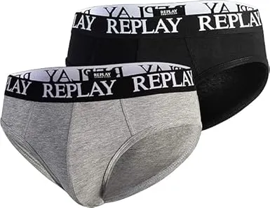 REPLAY Herren Slips I101182BG – Schwarz/Grau, 2er Pack Cotton-Stretch GR. L